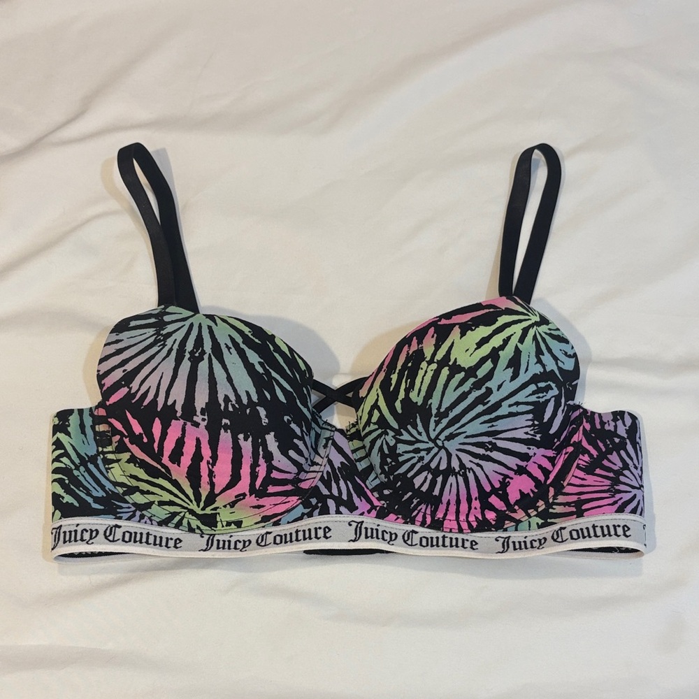 Juicy Couture Y2K Black + Pastel Tie Dye Push Up Bra, 34B - Sexy Ultra Push Up